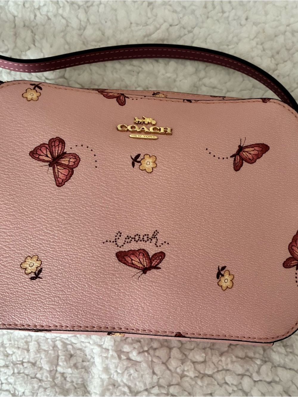 Coach Pink Butterfly-Print Crossbody Bag with Gold Hardware - Picture 8 of 12